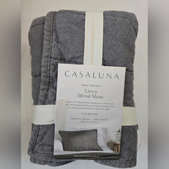 Casaluna Standard Heavyweight Linen Blend Quilt Pillow Sham Dark Gray - Picture 6 of 7